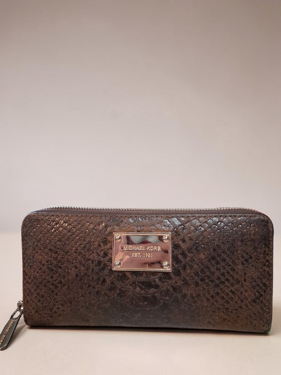 Michael Kors Handbags - Michael Kors Brown Snake-Embossed Zip Wallet